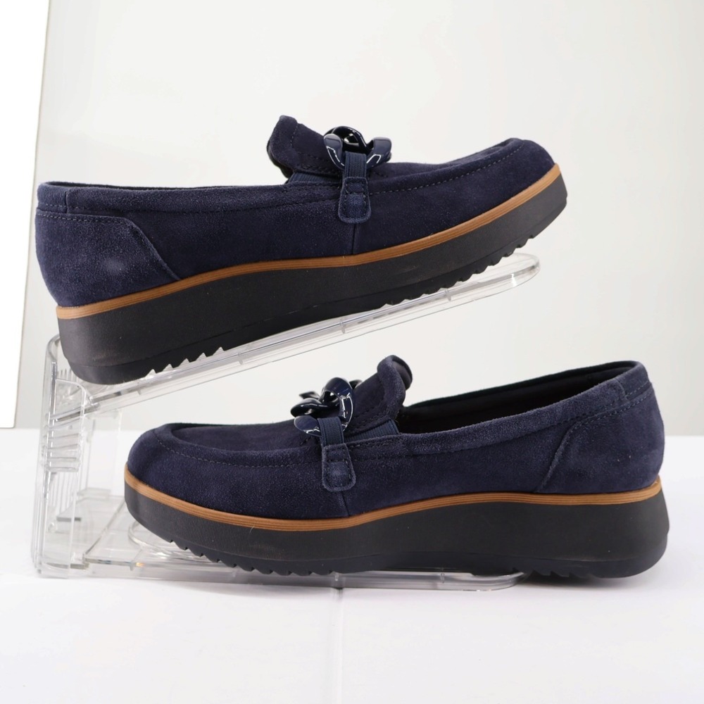 Clarks‎ Zylah May Navy Suede Chain Loafers Platform Comfort Shoes NIB 9.5M - Picture 6 of 8